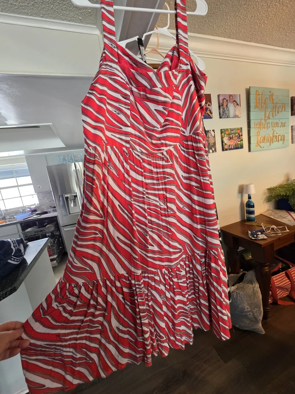 Michael Kors Red and White Striped Midi Dress